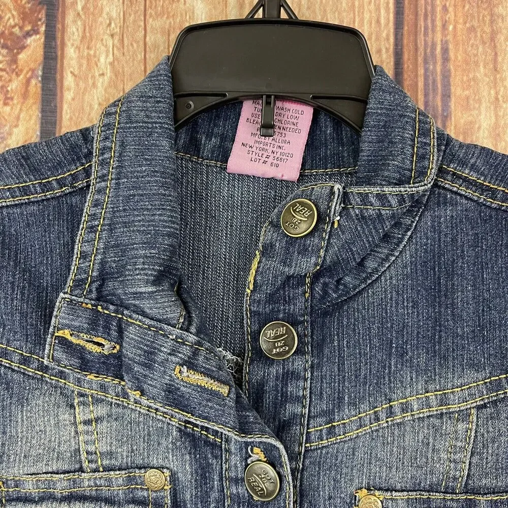 Girls Denim Dress Youth Girls Size 6X Blue Jean Short Sleeve Button Front